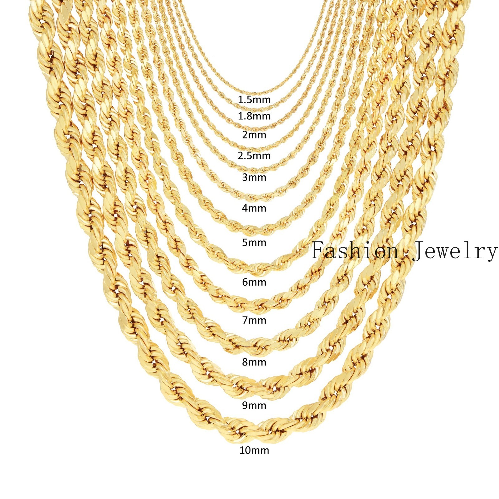14K Yellow Gold 1mm-10mm Diamond Cut Rope Chain Necklace Mens Women 16″- 30″