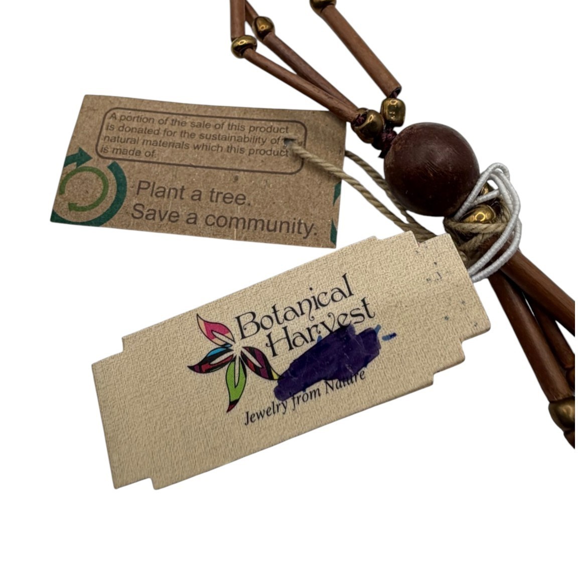 Tribal Boho 3 Strand Glass Wood Eco Necklace 34″ Botanical Harvest Philippines