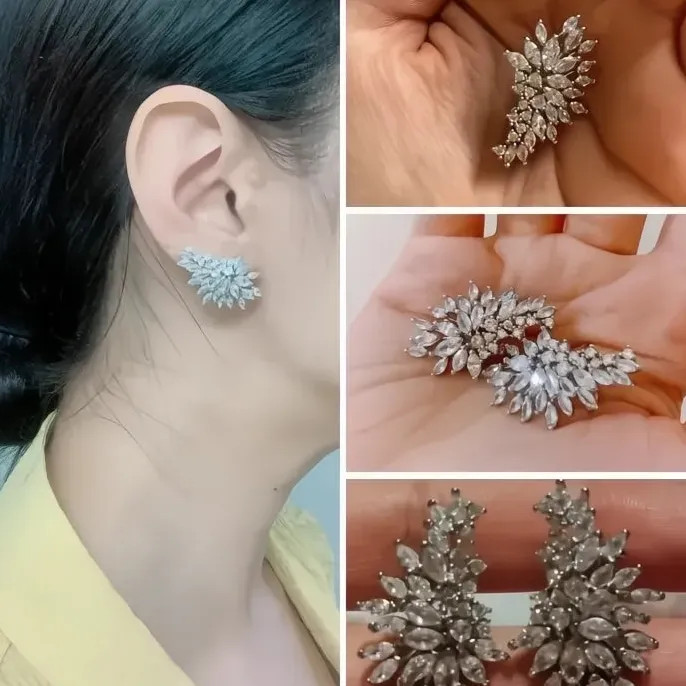 Geometric Copper Alloy Stud Earrings with Cubic Zirconia for Women