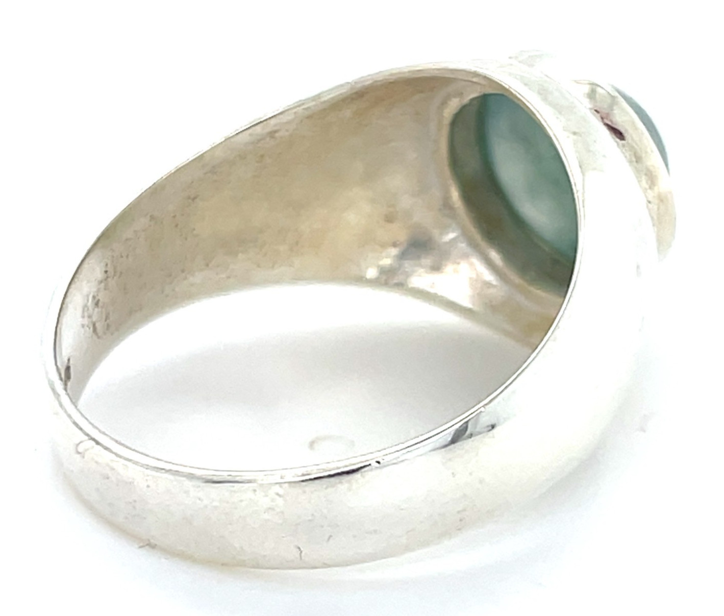 Type A Burmese Icy Water Green Jadeite Ring 32.7ct 925 Silver US13 Bold