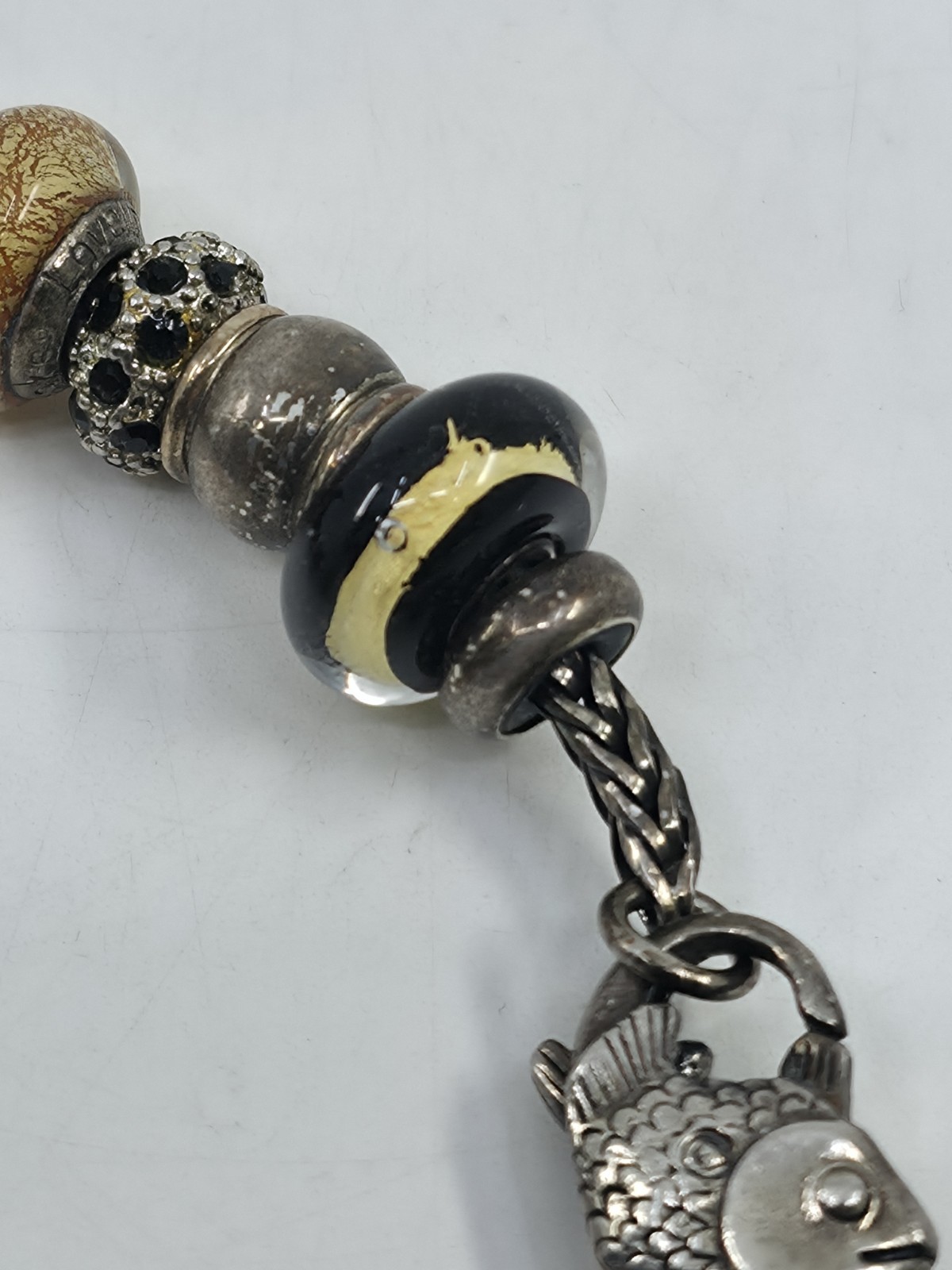 Trollbeads LAA 925 Silver Fish Lock Bracelet Murano Glass Red Cornicello Charm