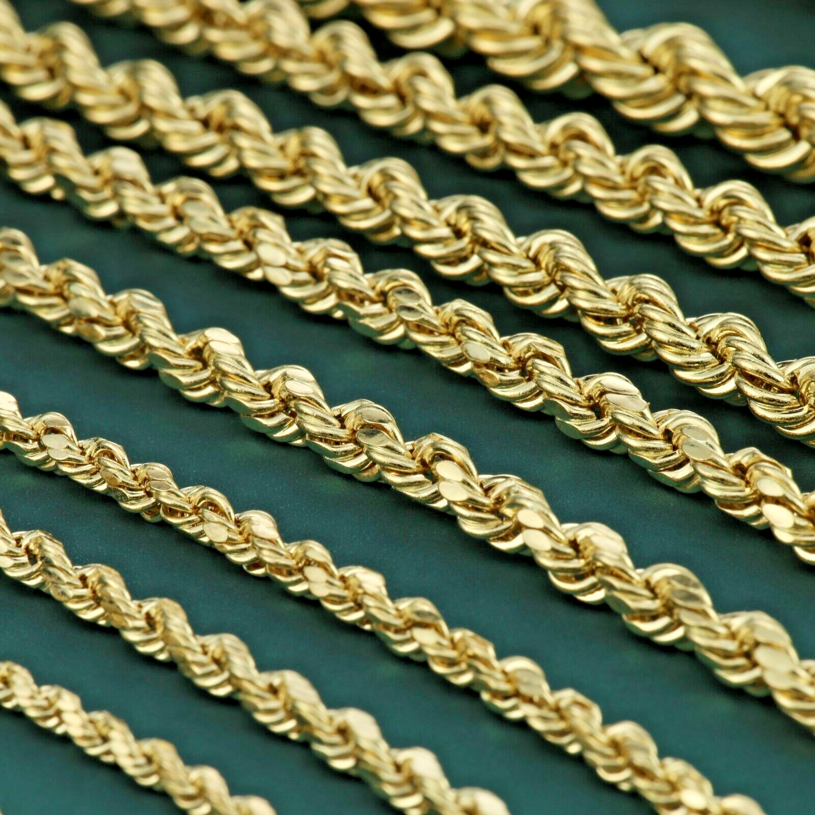 14K Solid Yellow Gold 2mm-6mm Rope Chain Italian Pendant Necklace 16″-26″ hollow