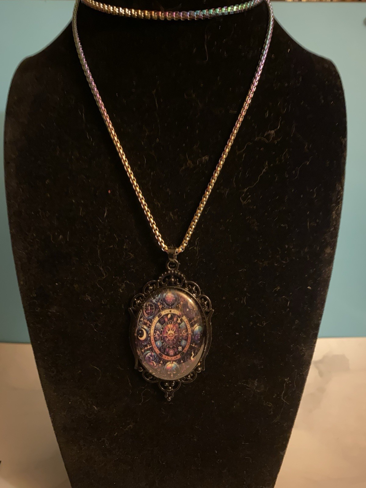 Gothic Black Framed Constellation Necklace Multi Color Chain