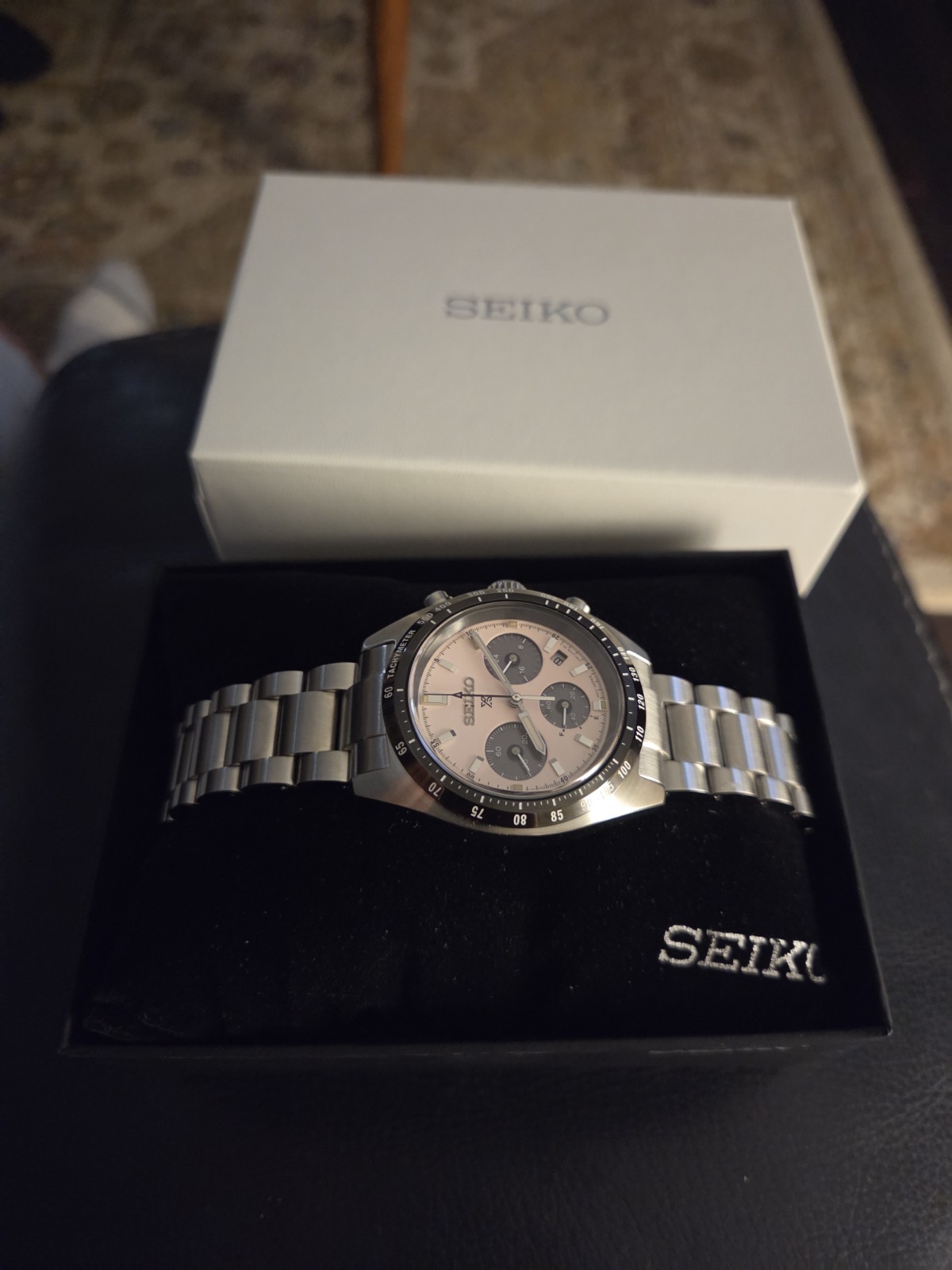 SEIKO Prospex SBDL127 Pink/Salmon Solar Chronograph Men’s Watch – Worn Twice