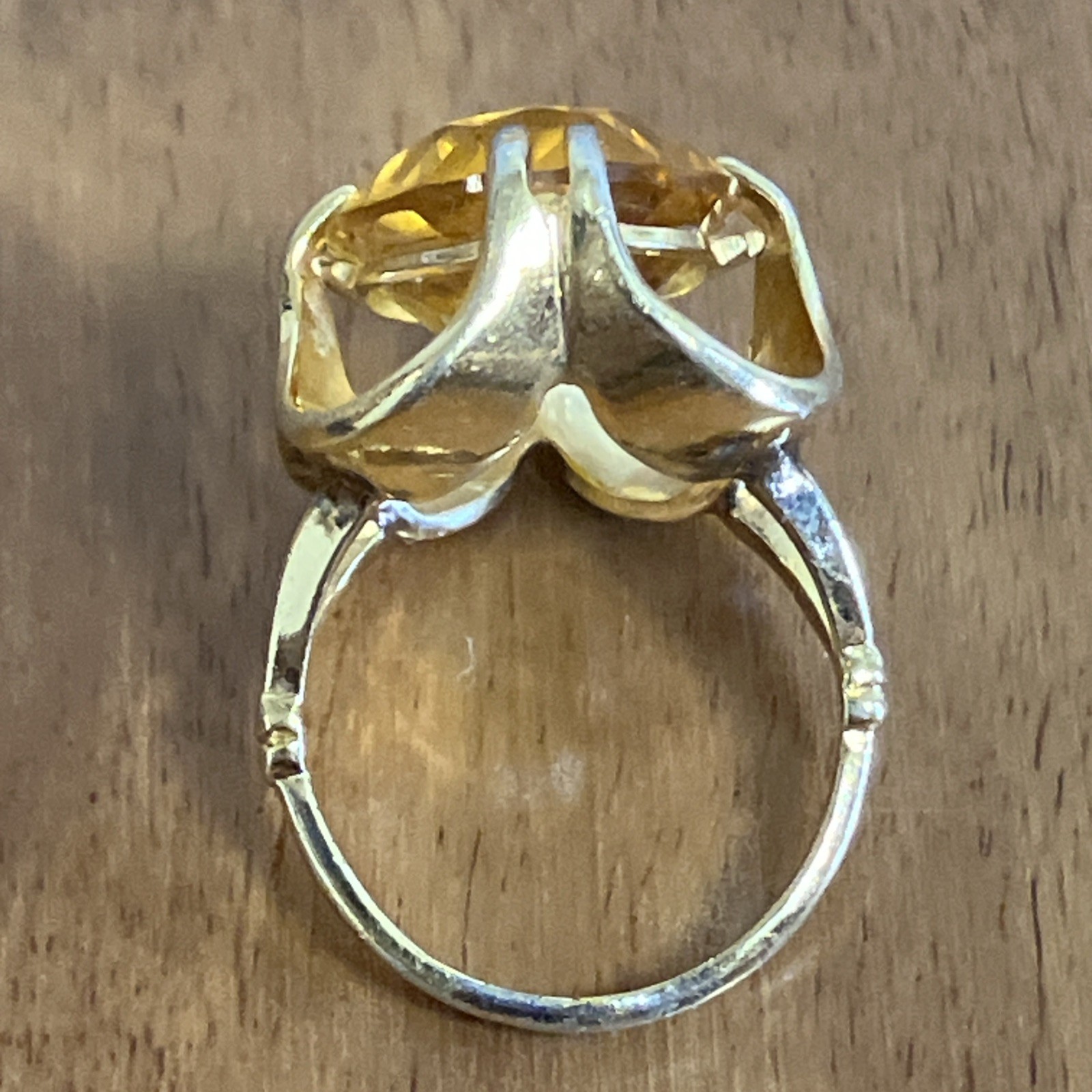 Vintage 18K HGE Gold Plated Cocktail Statement Midi Ring Oval Faux Citrine READ