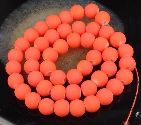 8mm Matte Frosted Neon Rubberized Glass Round Beads – Orange 14″ (50pcs)