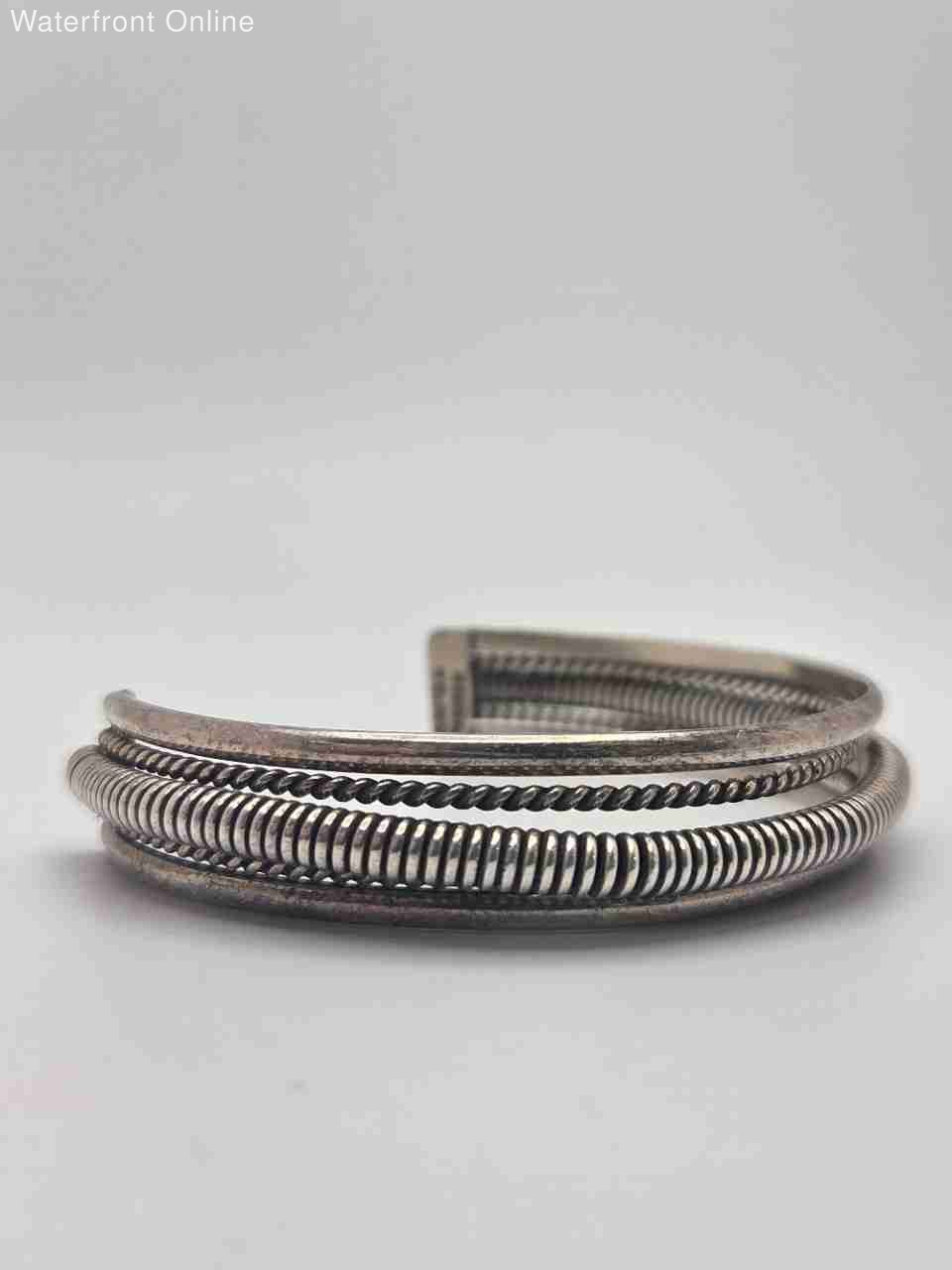 Taxco 925 Sterling Silver Bracelet 27.6g Coiled Bangle / Cuff Vintage 5.5 in.