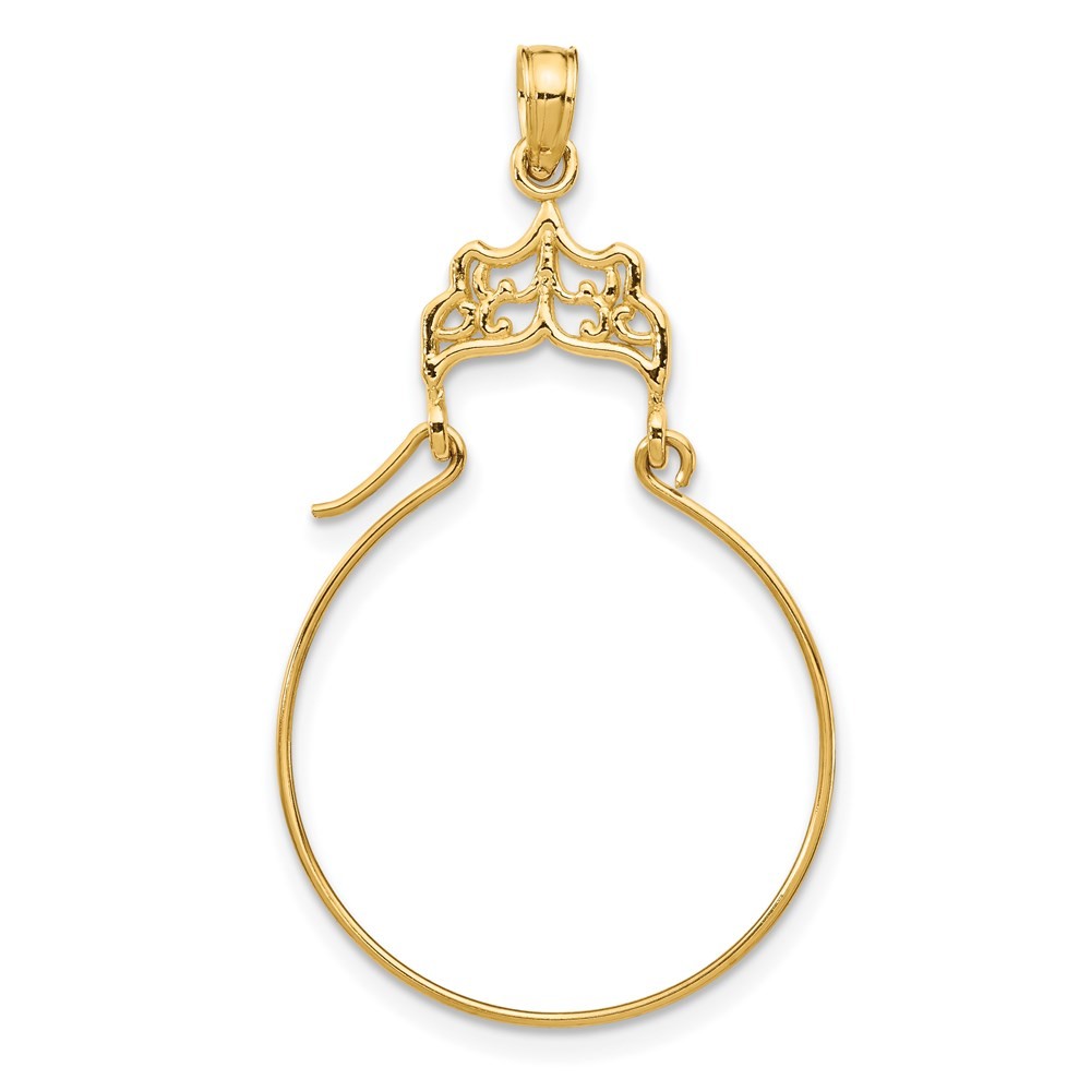 14k Yellow Gold Filigree Charm Holder Pendant Necklace Womens