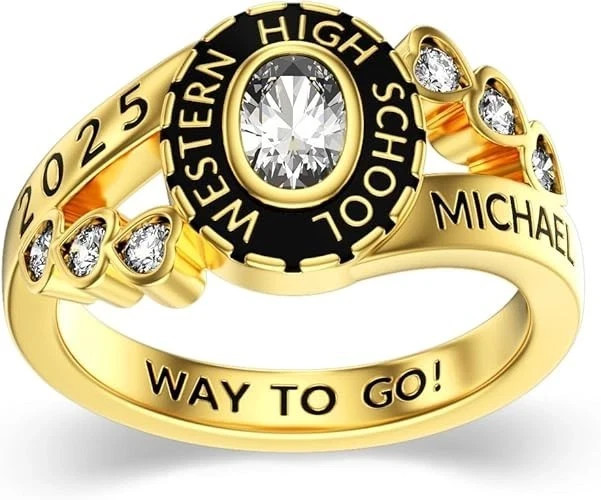 Custom Oval Birthstone & School Name For Women’s Personalized College Class Ring