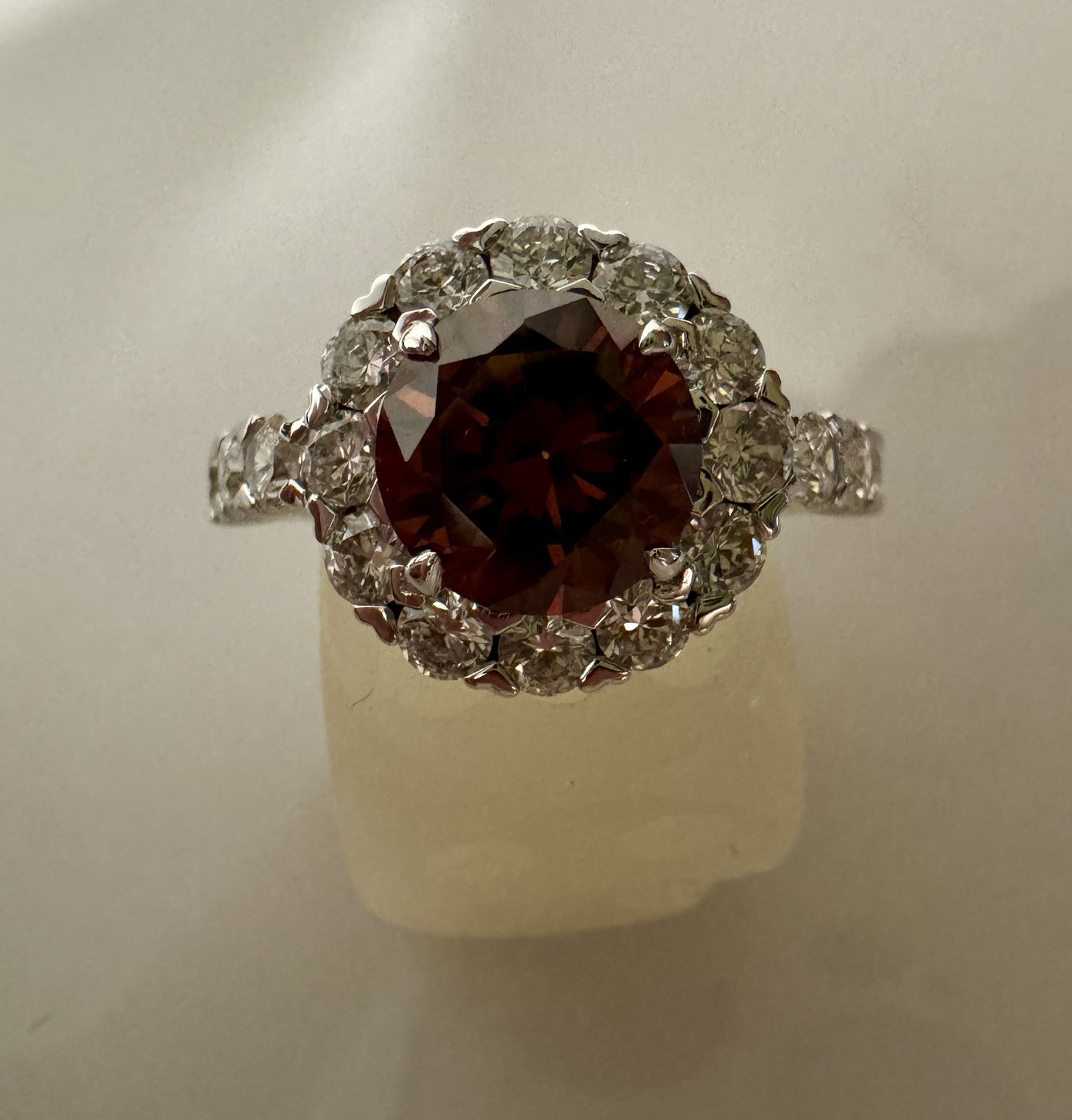 Cognac Brown/red Zircon Ring Size With Cz Accent Stones Sterling Silver Rhodium