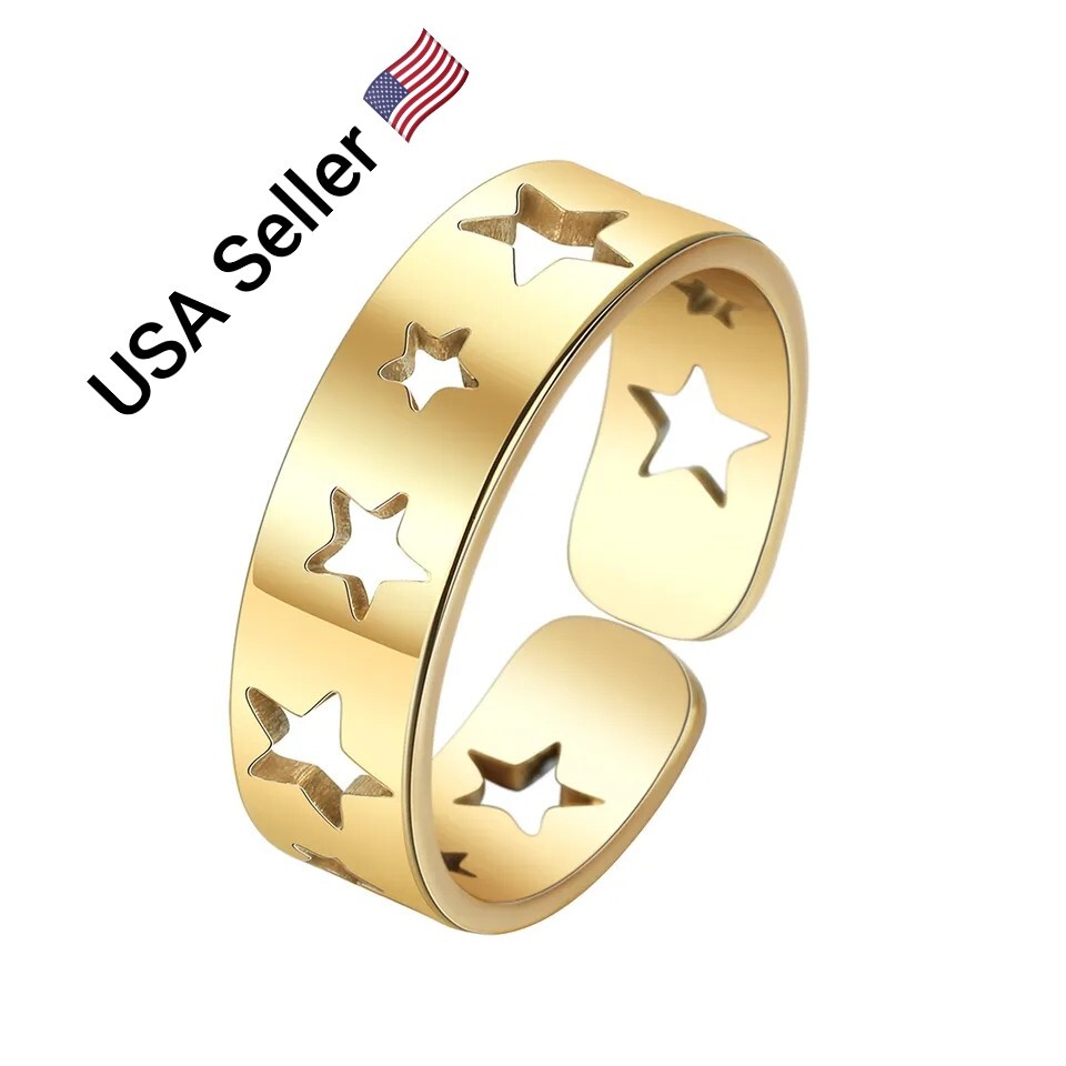 New Stainless Steel Adjustable Open Rings Silver Plated Star Shape Unisex Ring