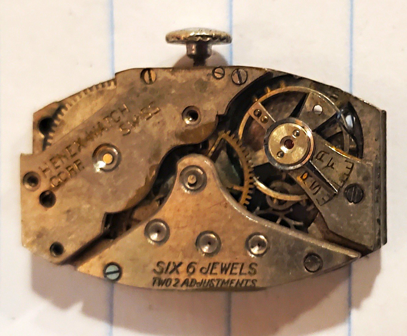 Henex SX6 Mechanical Manual Watch Movement 6 Jewels For Parts Or Repair
