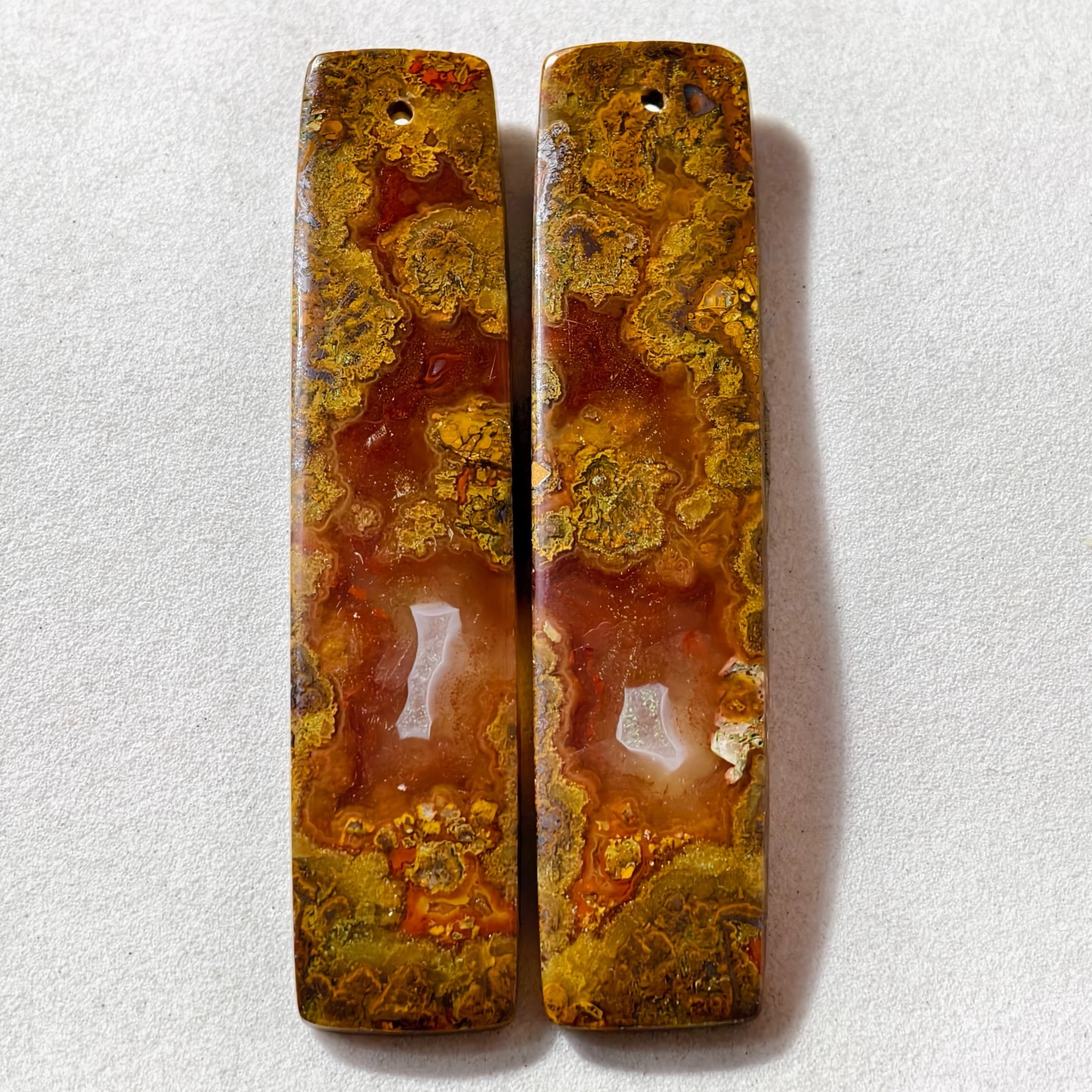 68 Cts Natural Seam Agate Drilled Match Pair Cabochon Gemstone 57 X 13.4 MM
