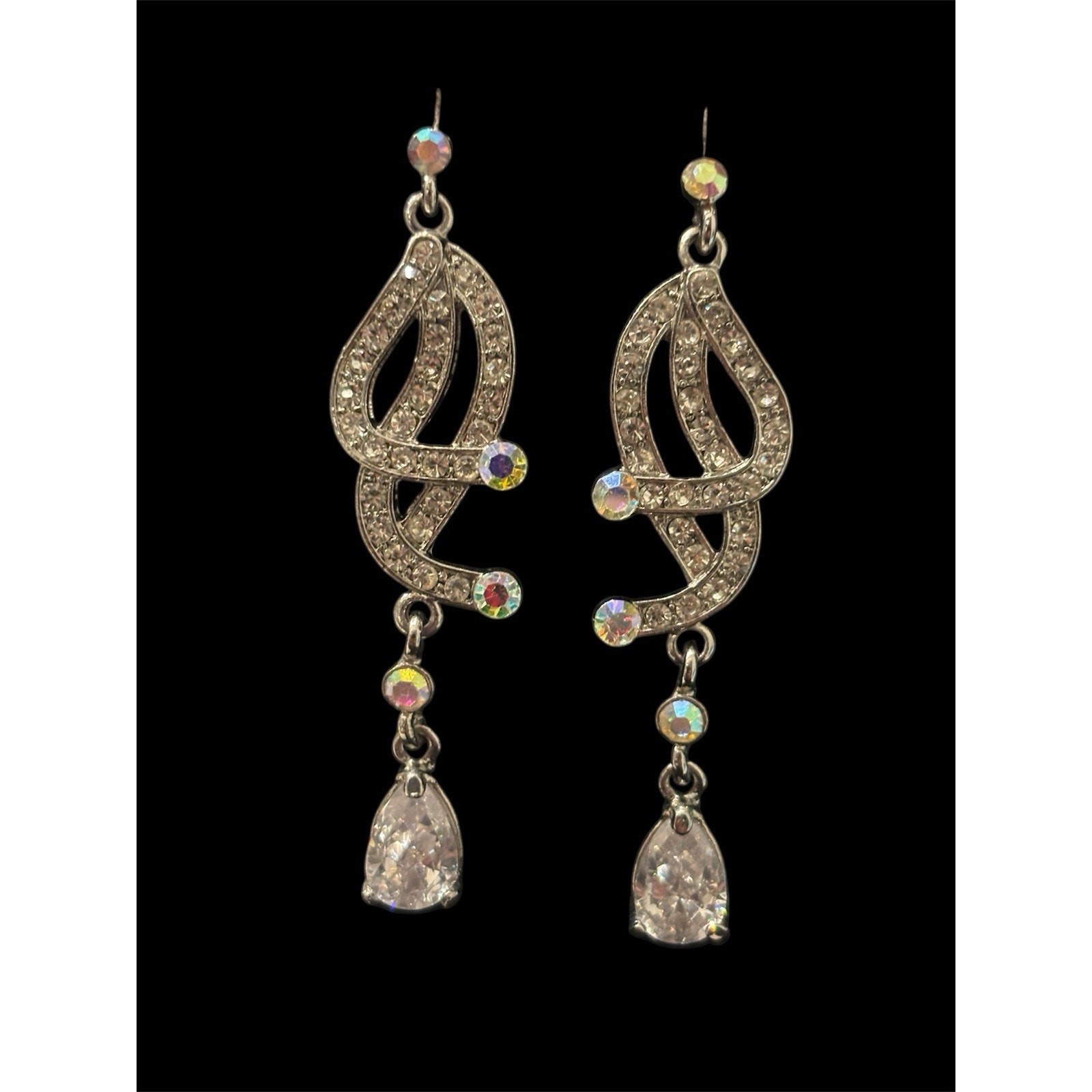 Ladies 2.75” Aurora Borealis Rhinestone Dangle Earrings Sparkle