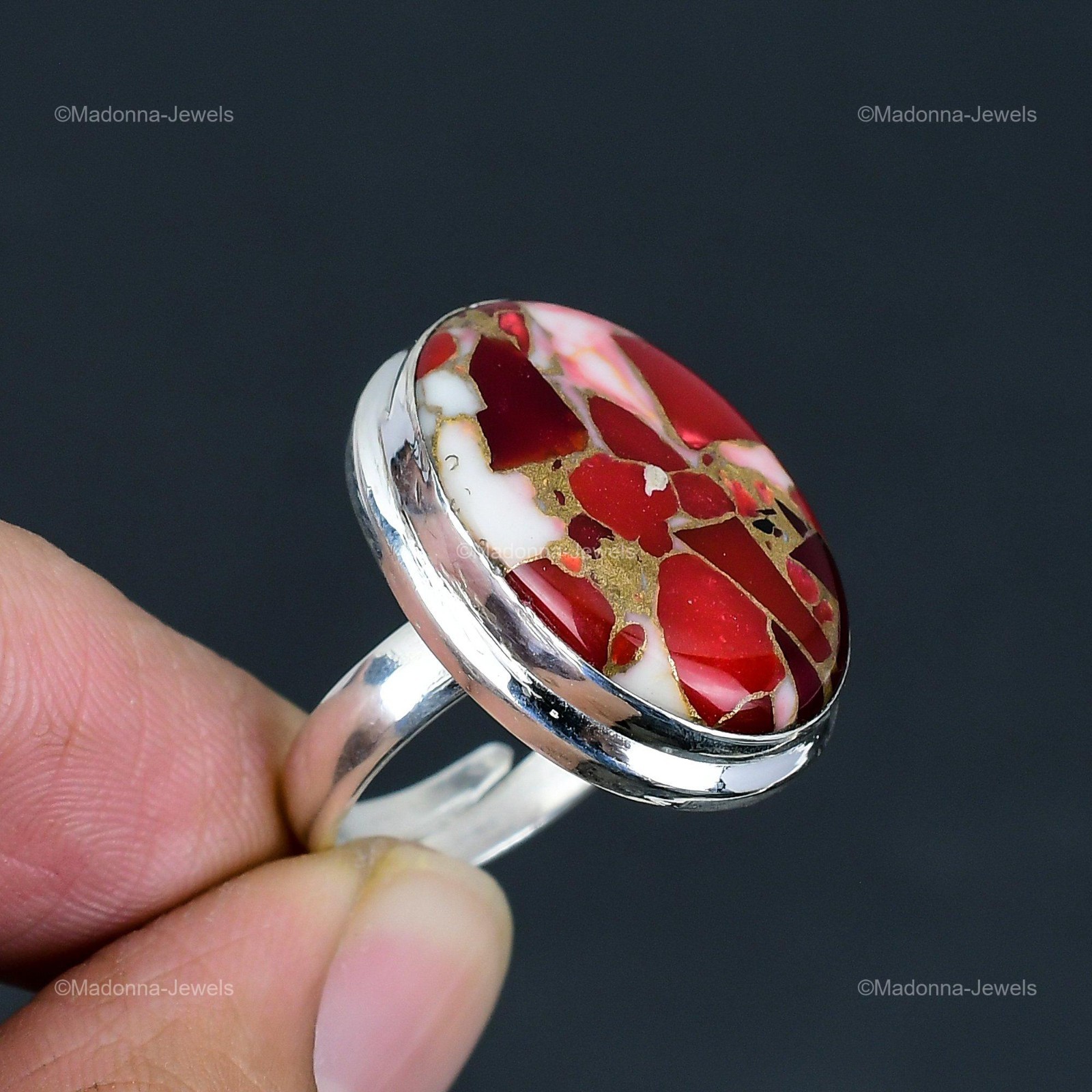 Oval Natural Kingman Red Mohave Copper Turquoise Sterling Silver Ring Jewelry