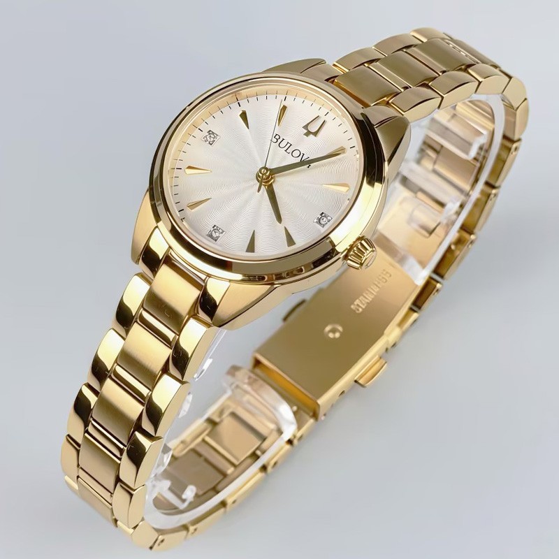 Bulova Sutton 97P150 White Diamond Dial Gold Bracelet Women’s Quartz Watch 28mm