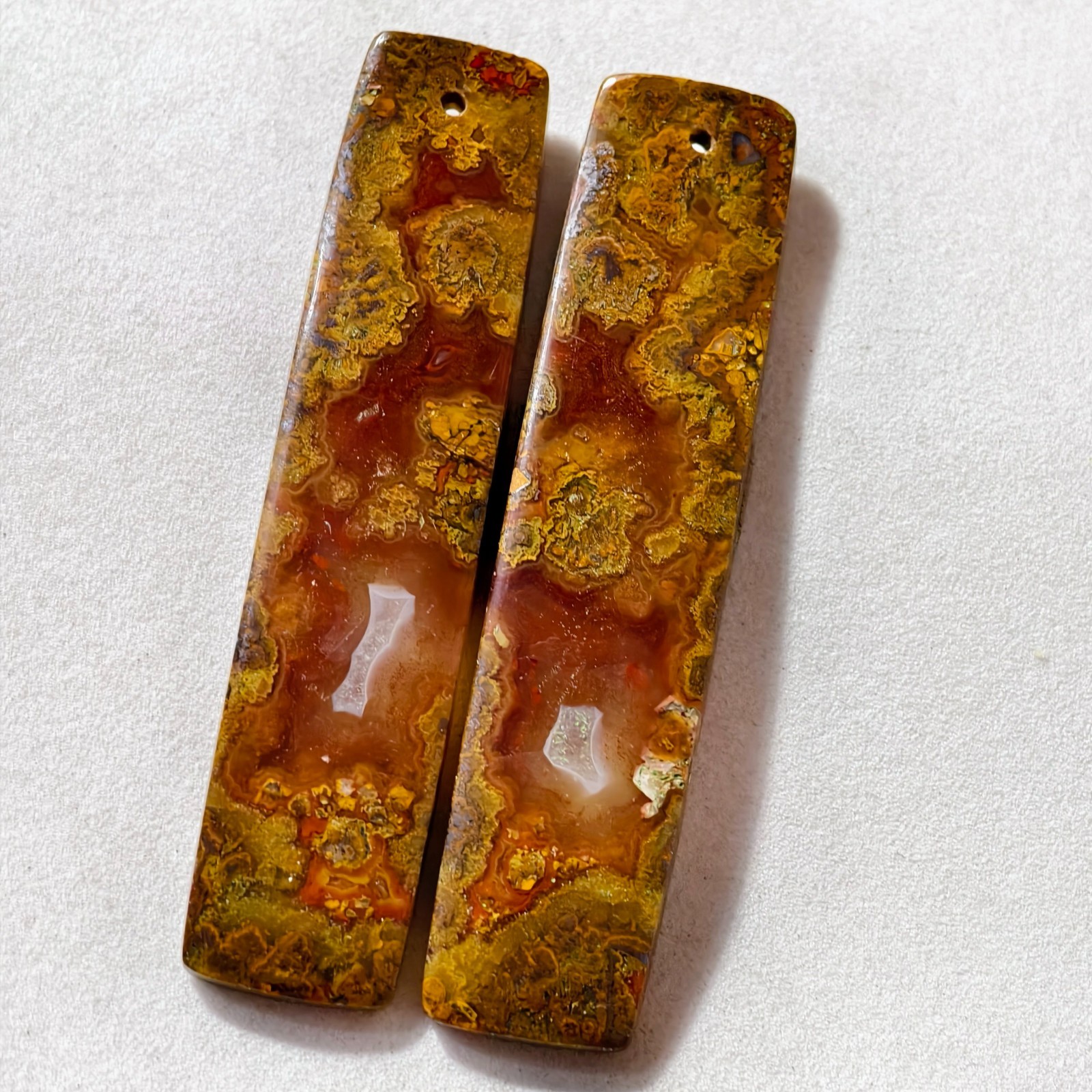68 Cts Natural Seam Agate Drilled Match Pair Cabochon Gemstone 57 X 13.4 MM