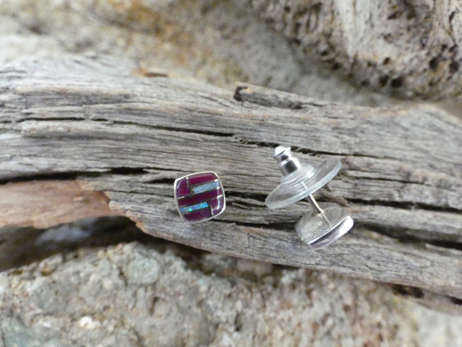 Purple Sugilite & Opal Gemstone Petite Post Earrings Sterling Silver NEW P55