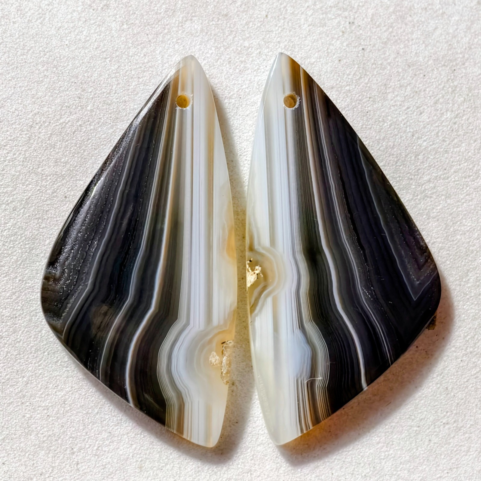 33 Cts Natural Black Banded Agate Drilled Pair Cabochon Gemstone 35×17.4 MM