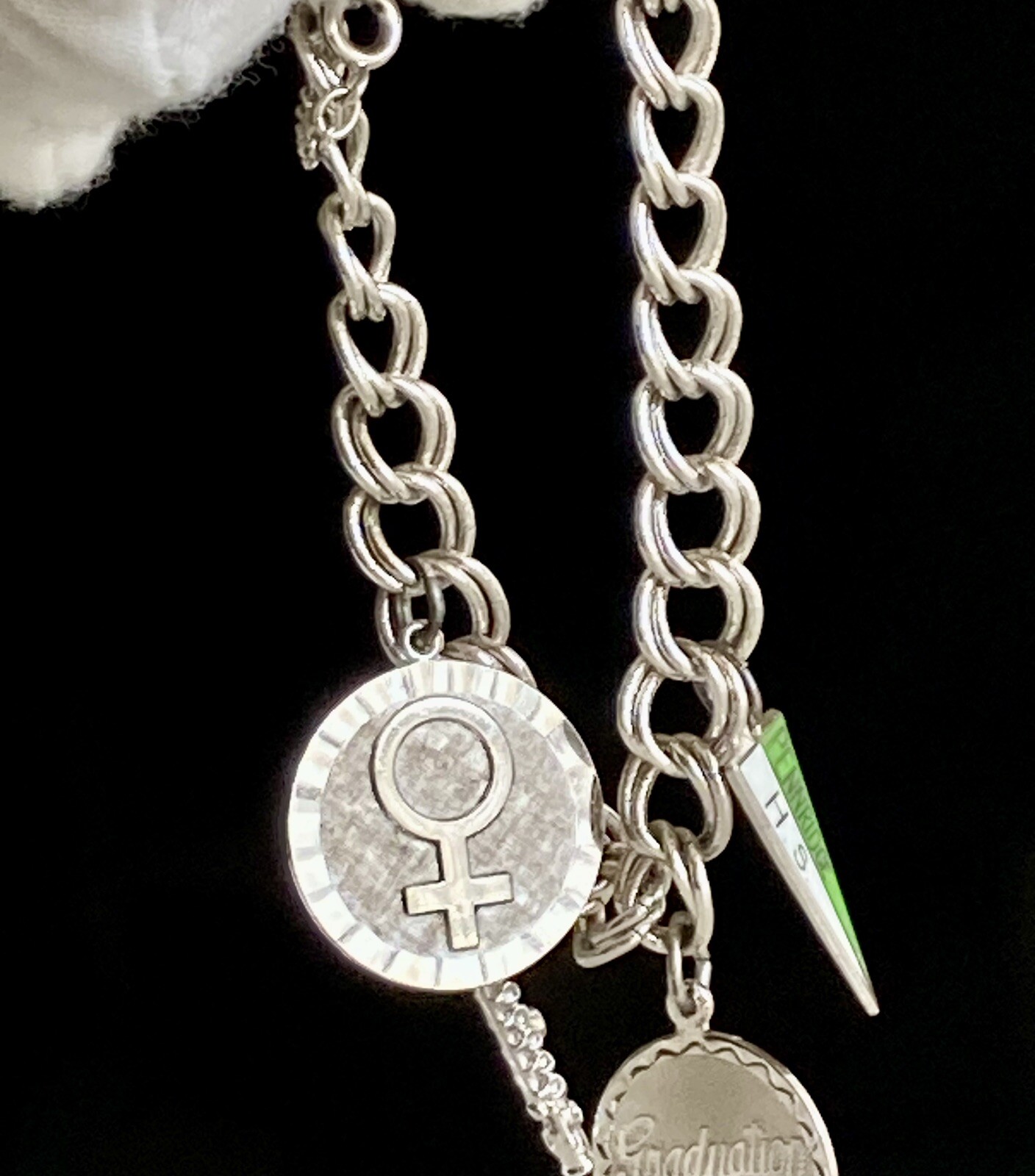 Vintage MONET Silver Tone Charm Bracelet With Charms 7” Safety Chain 8mm 20.73g
