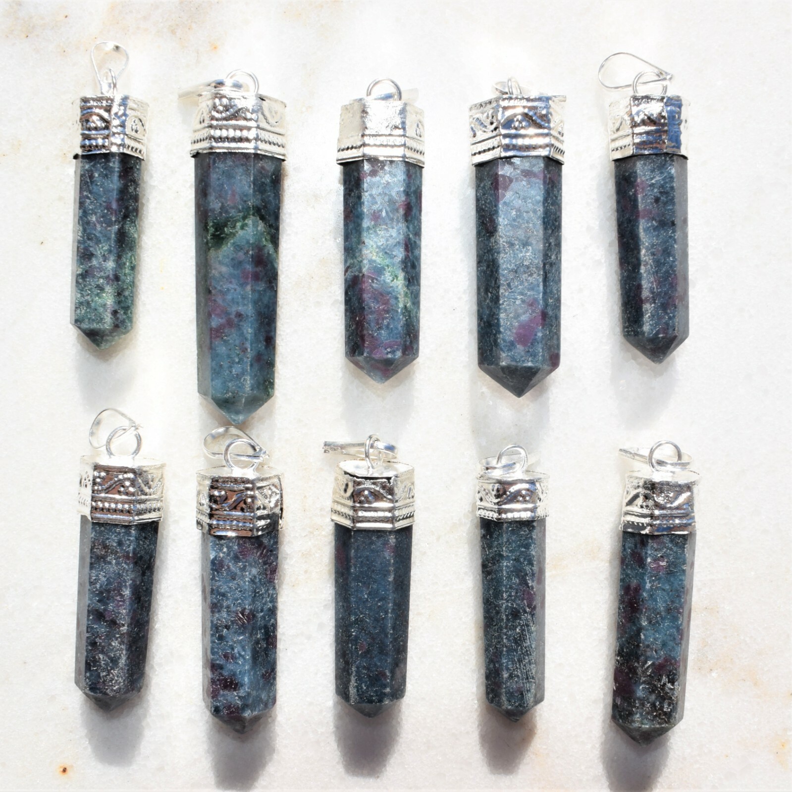 CHARGED Himalayan Blue Kyanite / Ruby Point Pendant + 20″ Stainless Steel Chain