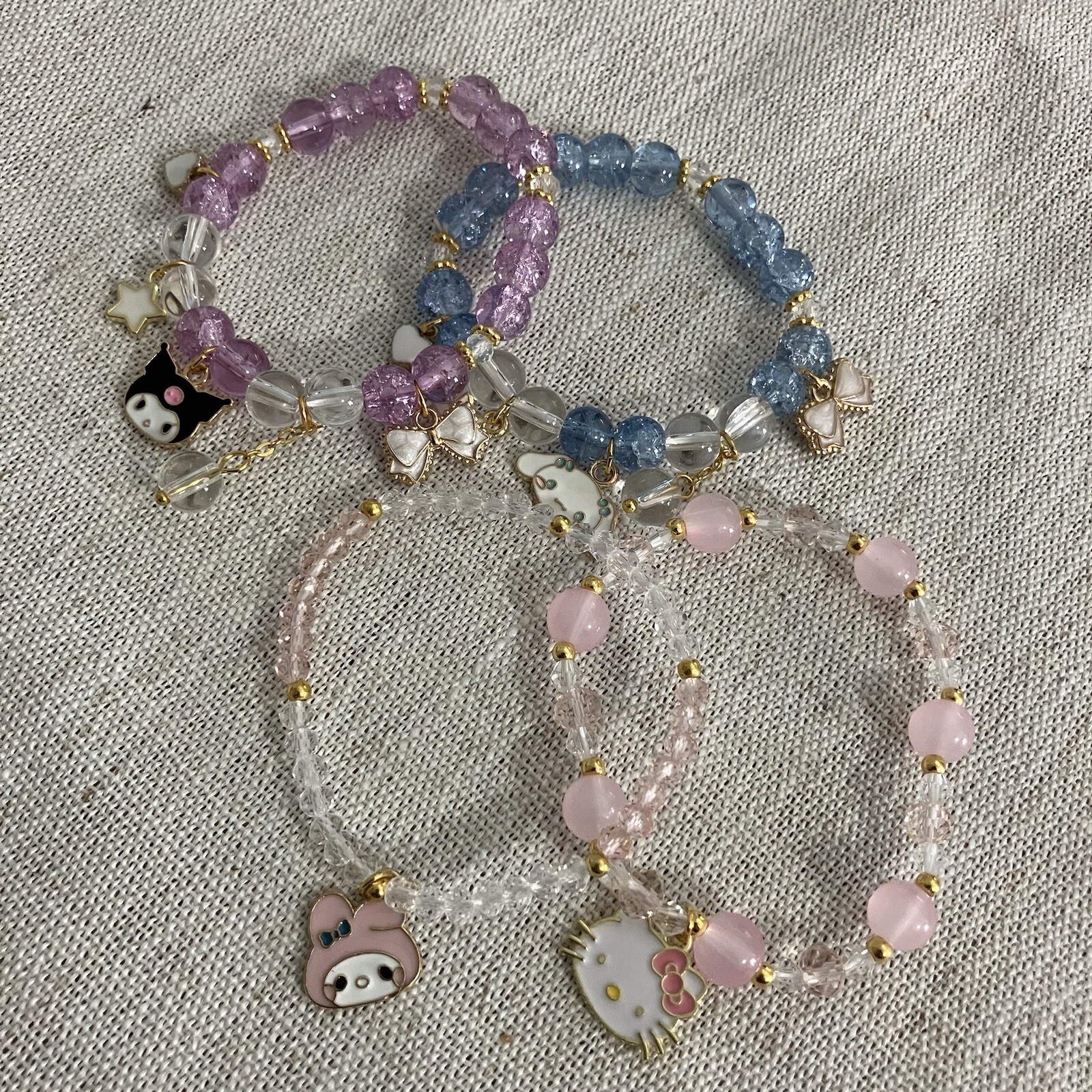 Hello Kitty Stretch Charm Bracelet Set Kuromi My Melody Cinnamoroll Jewelry