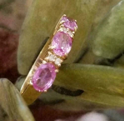 2.54 Ct Oval Cut Pink Sapphire & Diamond Ring 14k SOLID Yellow Gold