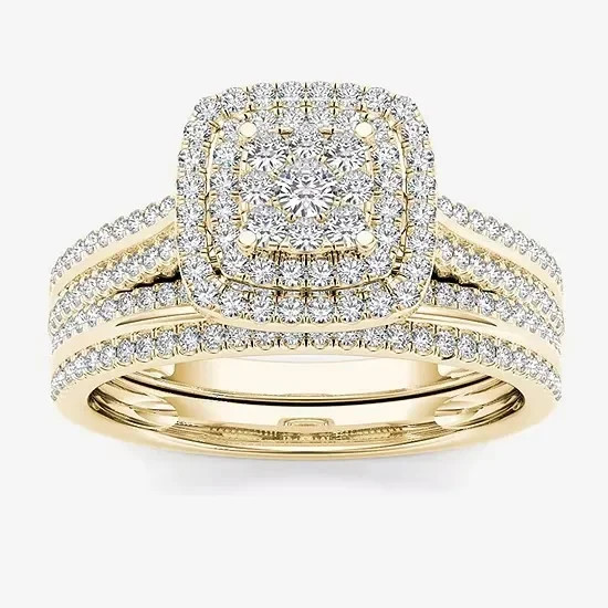Square Geometry Ring Gold Color Inlaid White Stone Wedding Women Jewelry