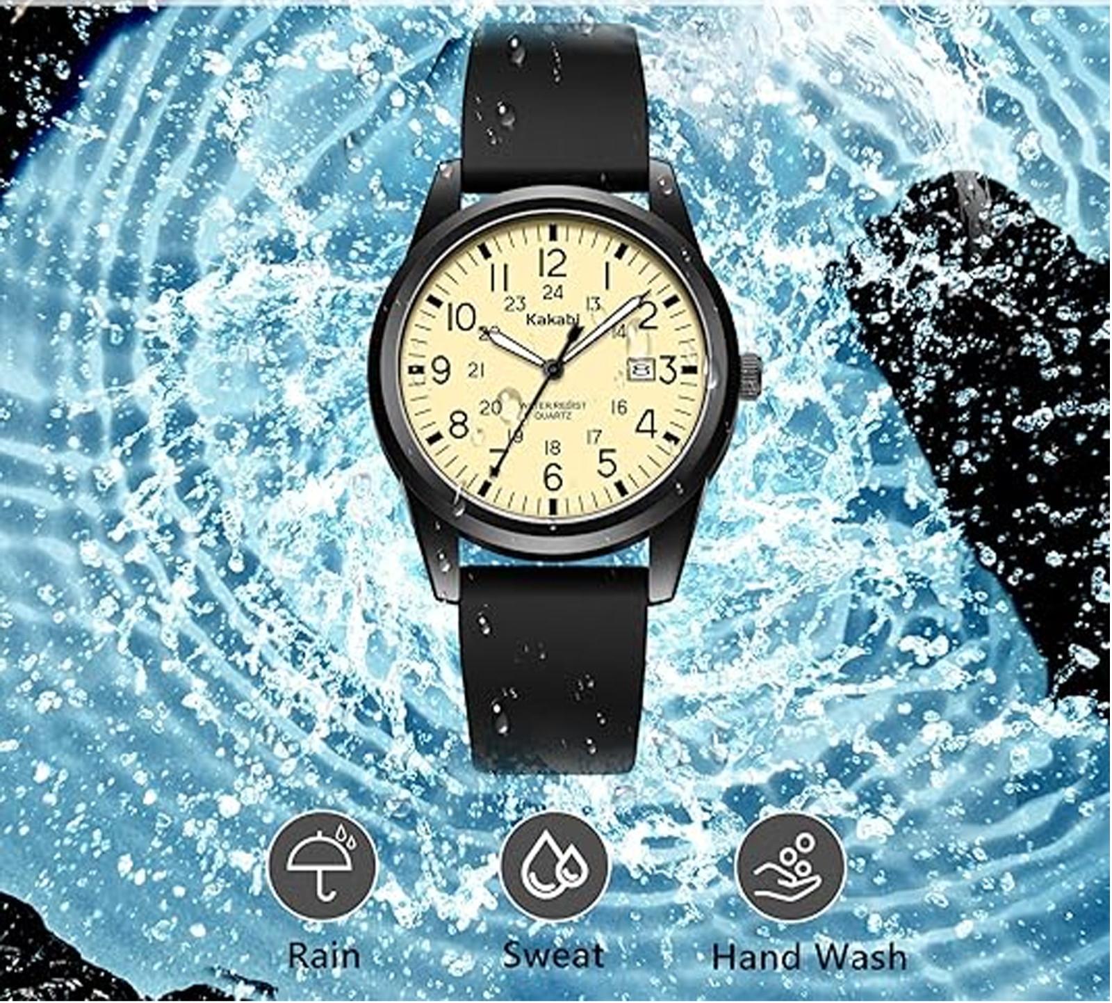 Japanese Quartz Movement Watch 39mm Case Silicone Band 30M Waterproof 12/24 Hour