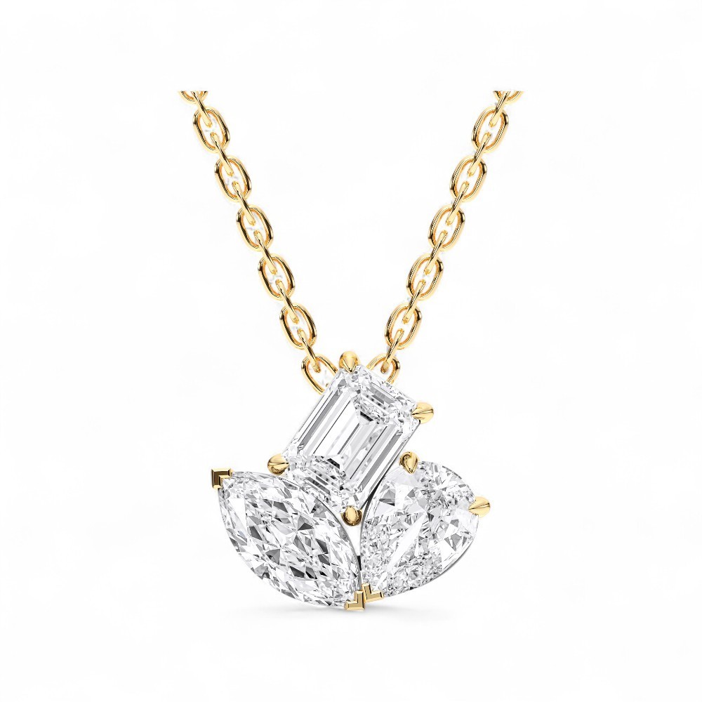 IGI Certified 3.00Ct Lab Grown Emerald Cut Diamond Necklace Three-Stone Pendant