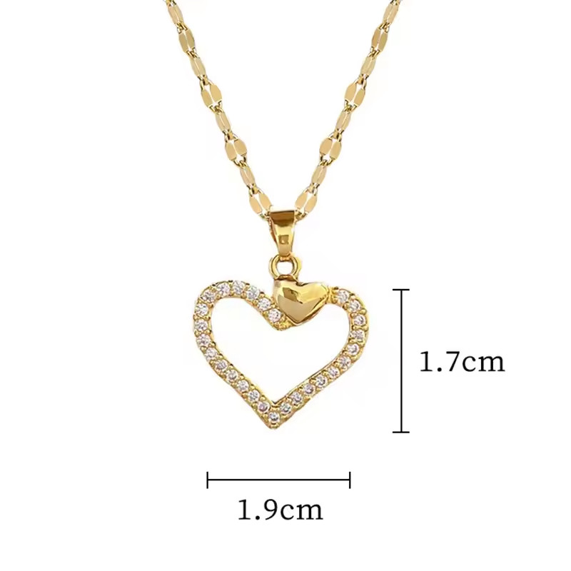 Trendy Heart Stainless Steel Zirconia Necklaces For Women Girls Love Gold Color