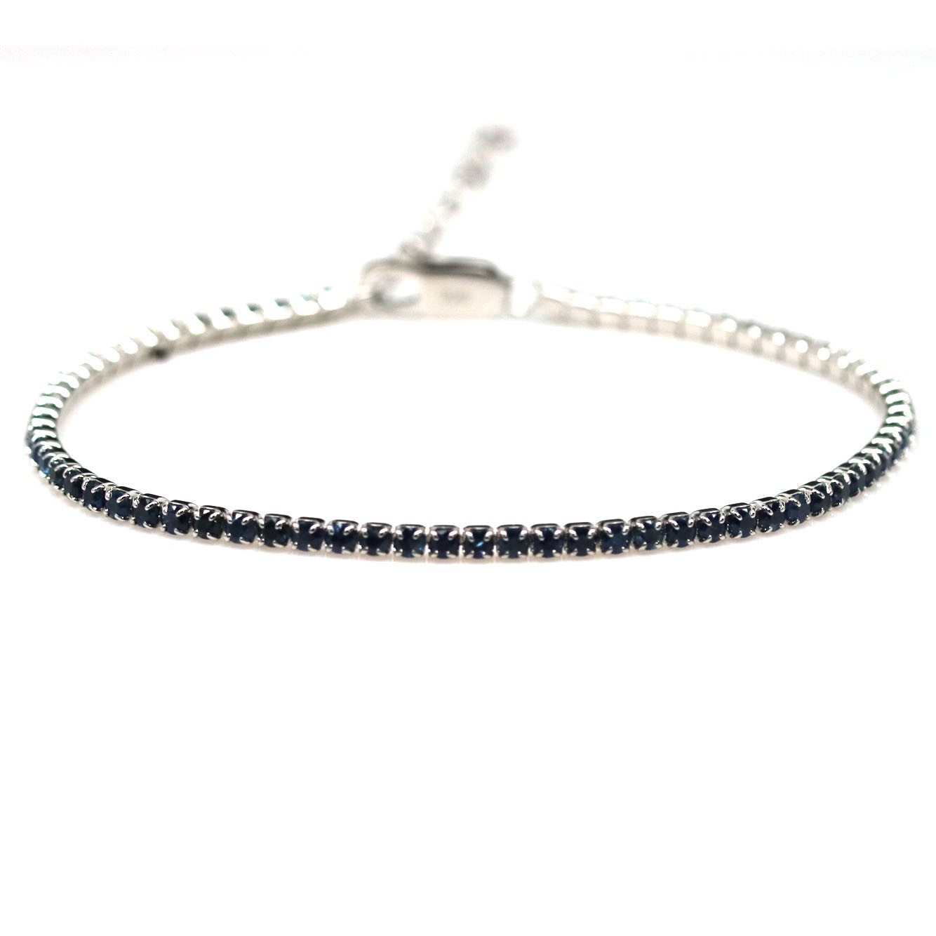 Blue Sapphire Bracelet 9.0 In. 925 Sterling Silver White Gold Plated Handmade