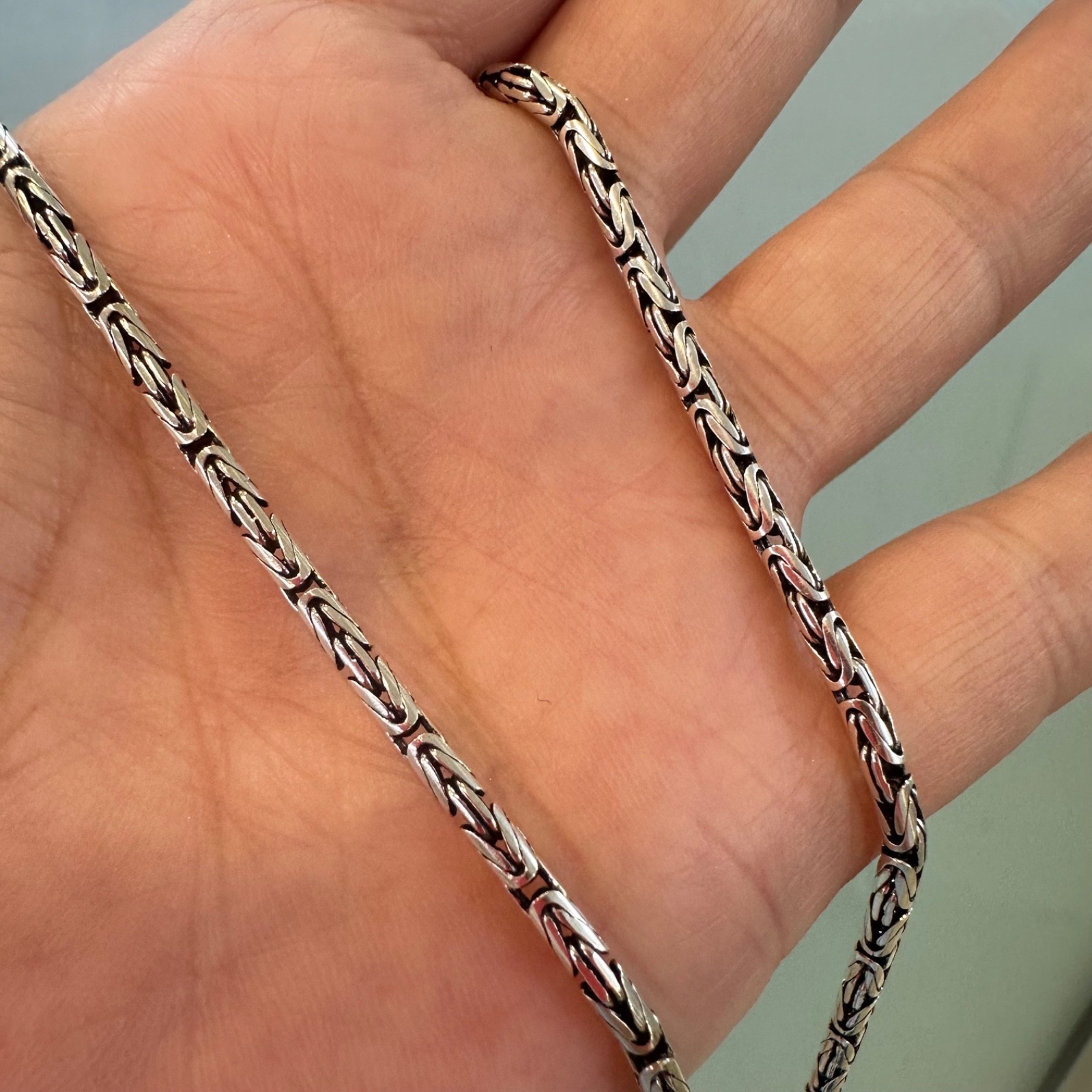 925 Sterling Silver Men’s Round Byzantine Chain Necklace 65 cm 25.5″ 18g Link