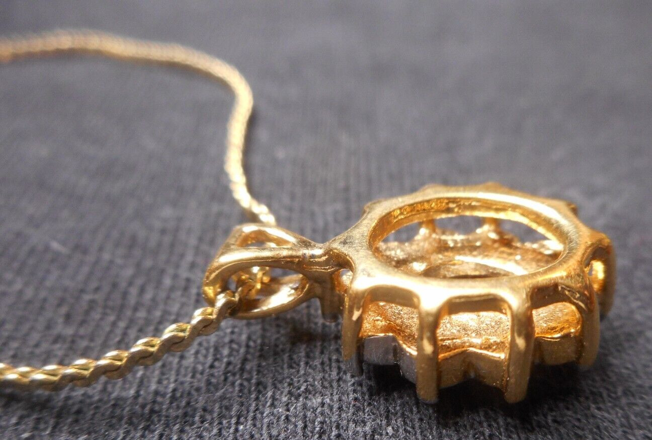 Necklace Pendant Gold Tone Ruby Faceted Rhinestone Halo Korea Chain 15 1/2in