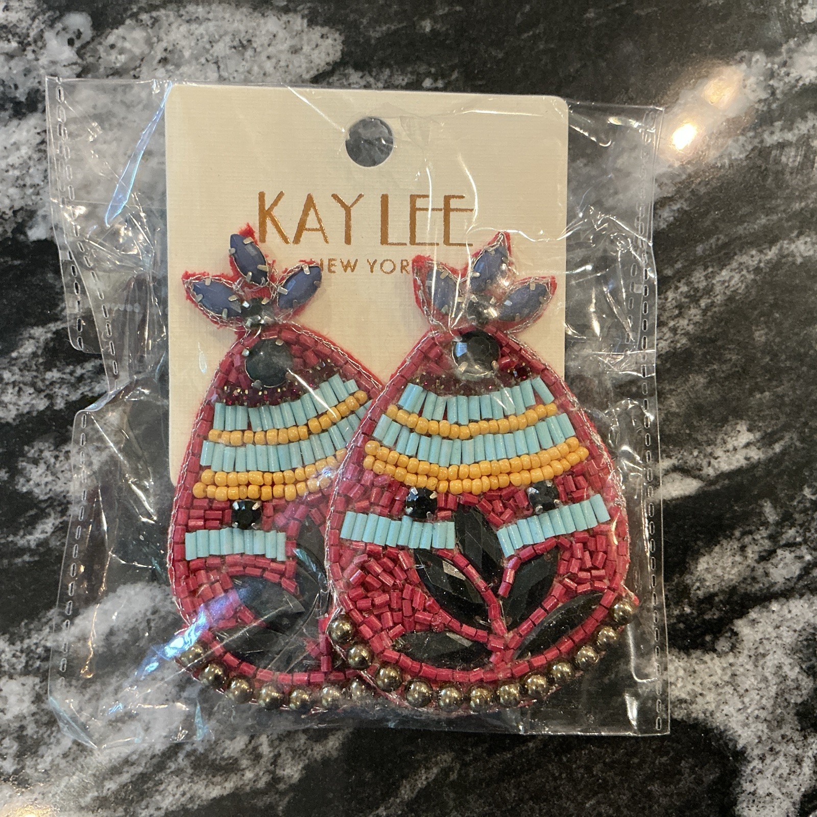 NIP Kay Lee New York Beaded Teardrop Earrings BoHo Bohemian