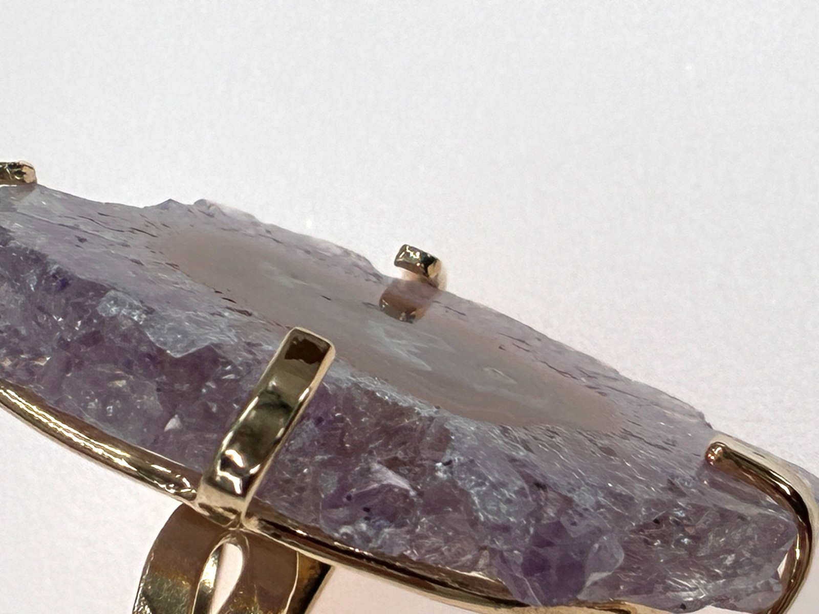 Kalifano Amethyst Stalactite Agate Gold Tone Adjustable Ring Shank Signed BR