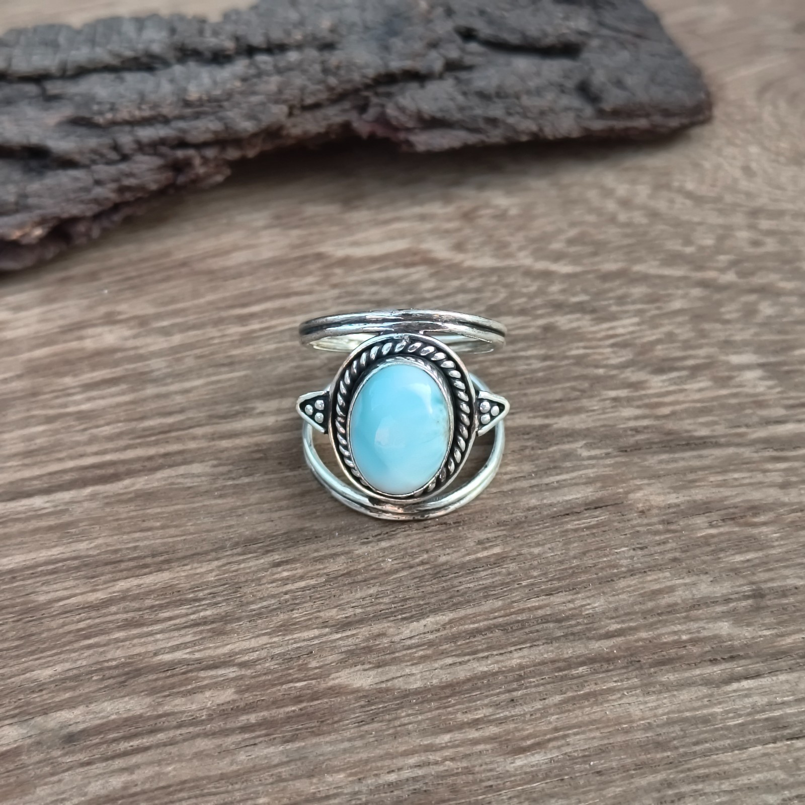 Amazing Larimar Gemstone Ring 925 Sterling Silver Wedding Gift Ring PG8956