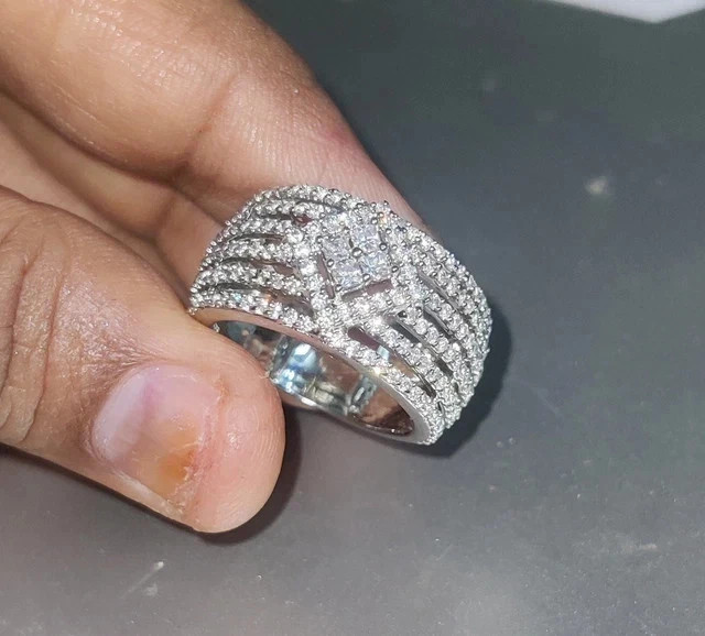 2.20Ct Round Moissanite Multi-Row Cocktail Engagement Ring 14K White Gold Plated