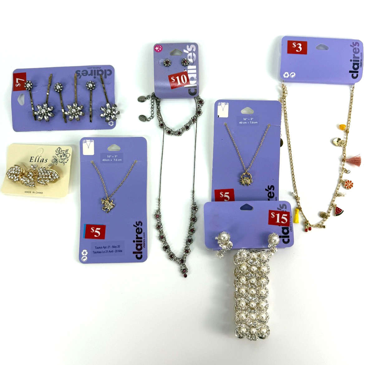 Lot of 8 New Claire’s Costume Jewelry Sets Necklaces Earrings Hair Clips