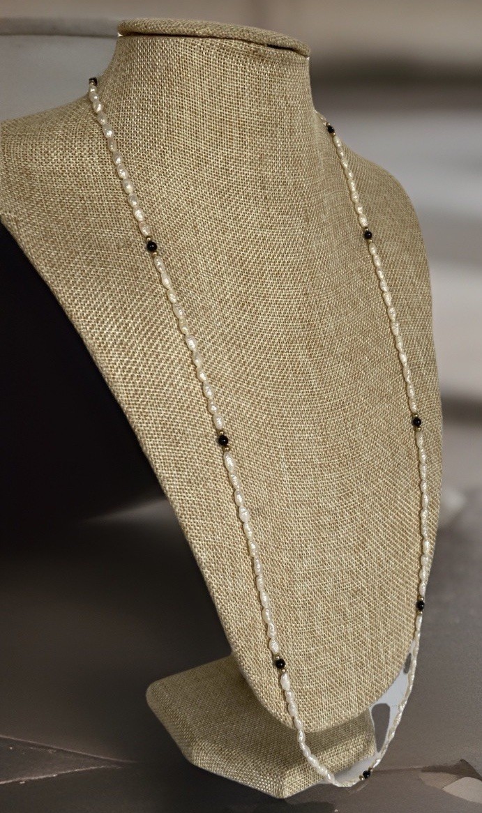 Small White Cultured Baroque Rice Pearl Necklace, 33 inches Long