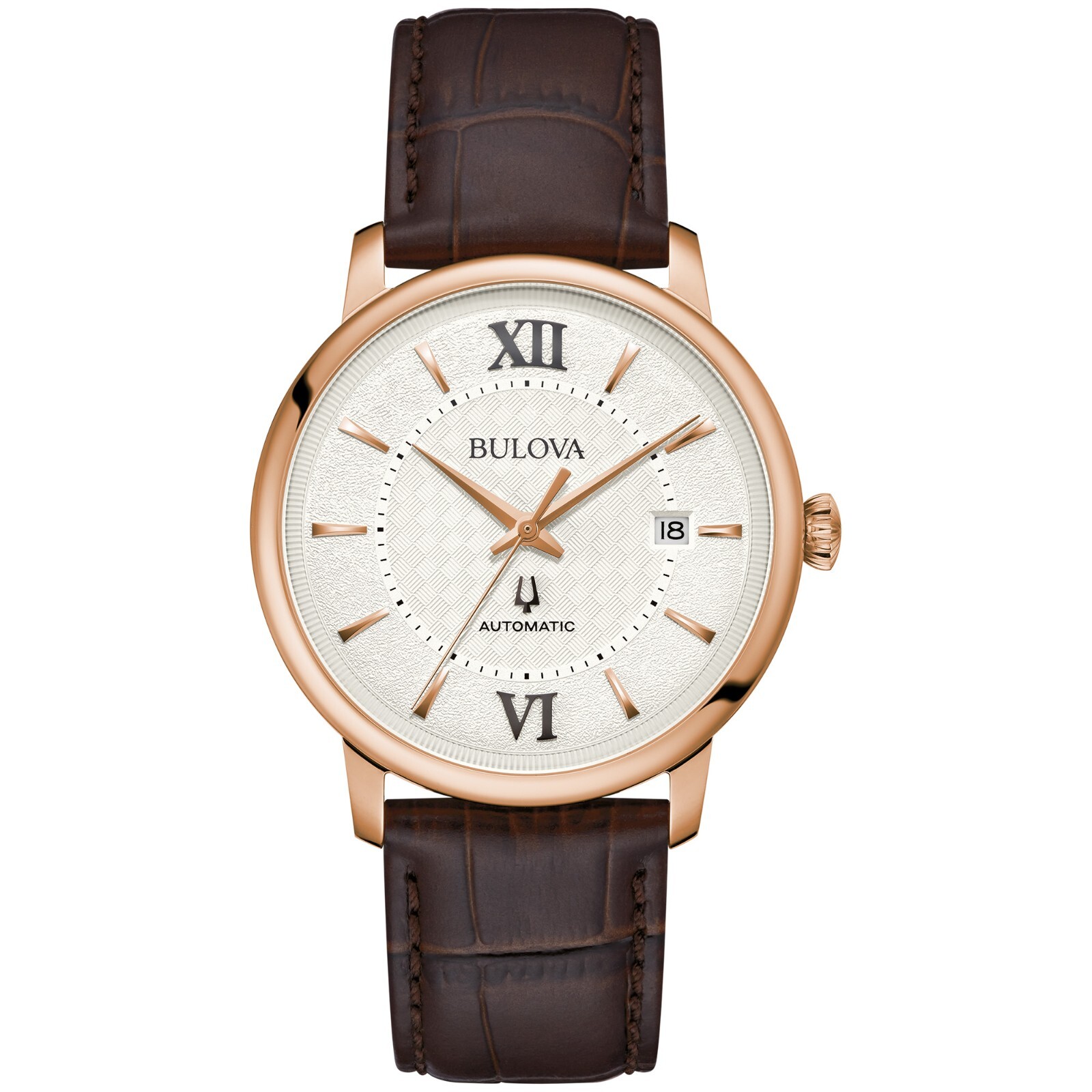Bulova Men’s Classic Hudson Automatic Calendar Brown Leather Watch 39 MM 97B225