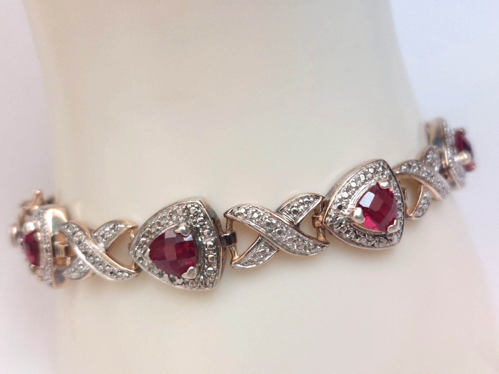 VTG BEAUTIFUL DL VERMAIL 925 SILVER 2-TONE RUBY TENNIS BRACELET 7.75”