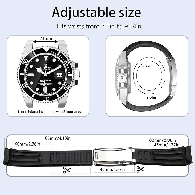 for ROLEX Black OYSTERFLEX Watch Band 22MM Fit SUBMARINER, Rolex Deepsea,other