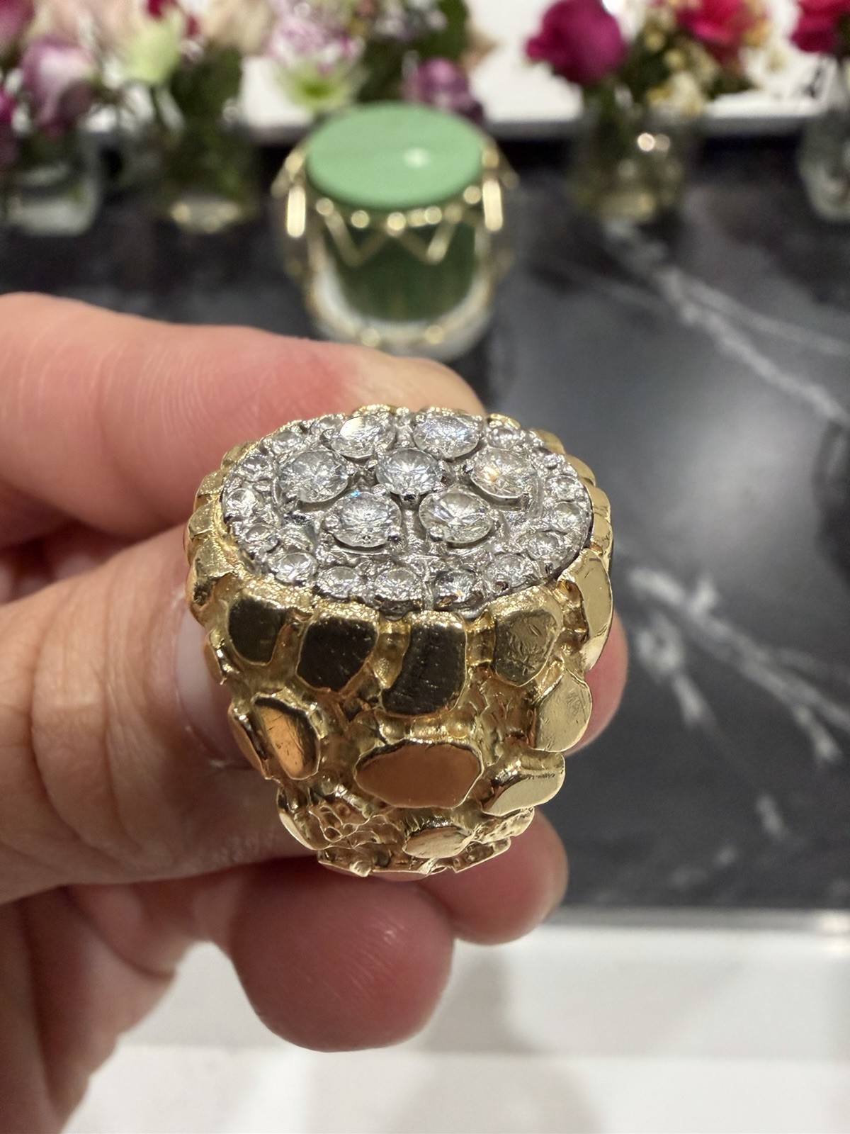 Mens 1.7CT VS2-SI1 Diamond Cluster Nugget Ring 14K Yellow Gold 16.6.g