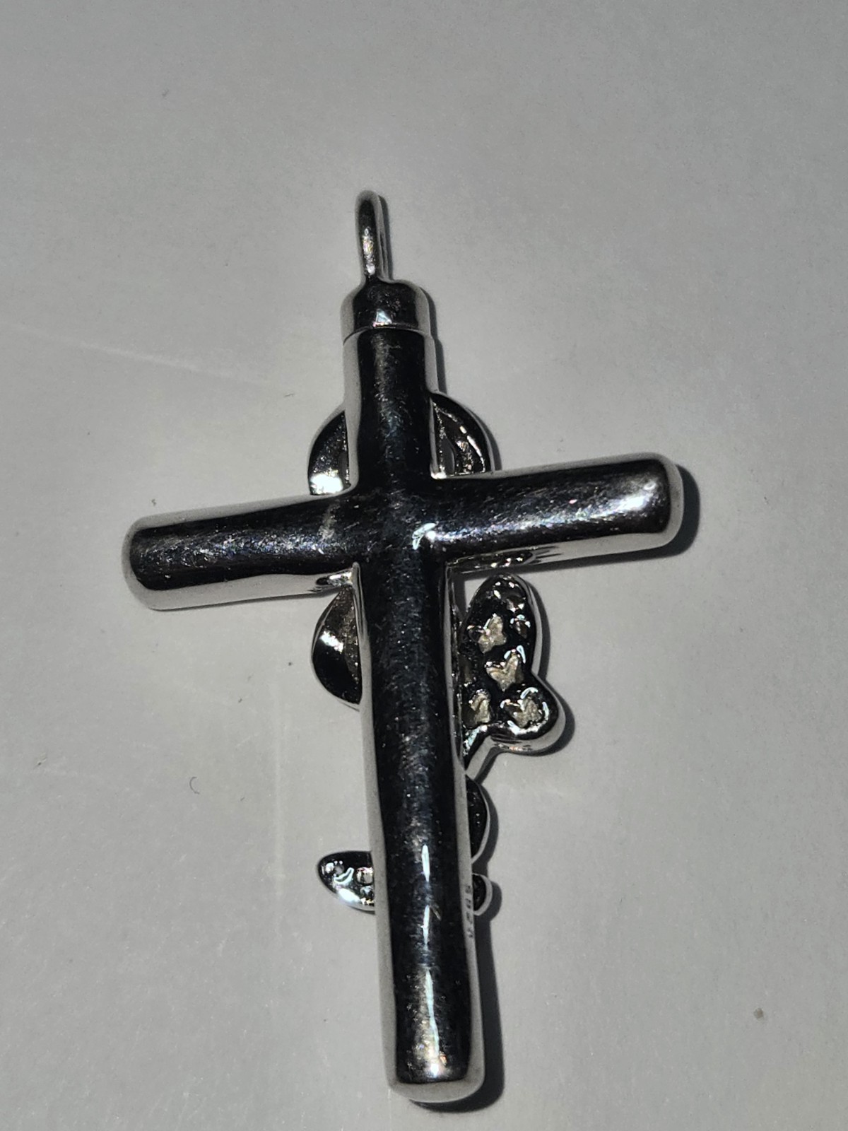S925 Silver Cross Pendant Charm Blue Stone Butterfly Crystal Religious Theme