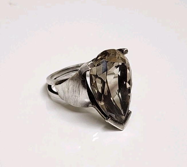 Large Champagne Quartz Statement Ring Pear Cut Light Smoky Quartz Silver…