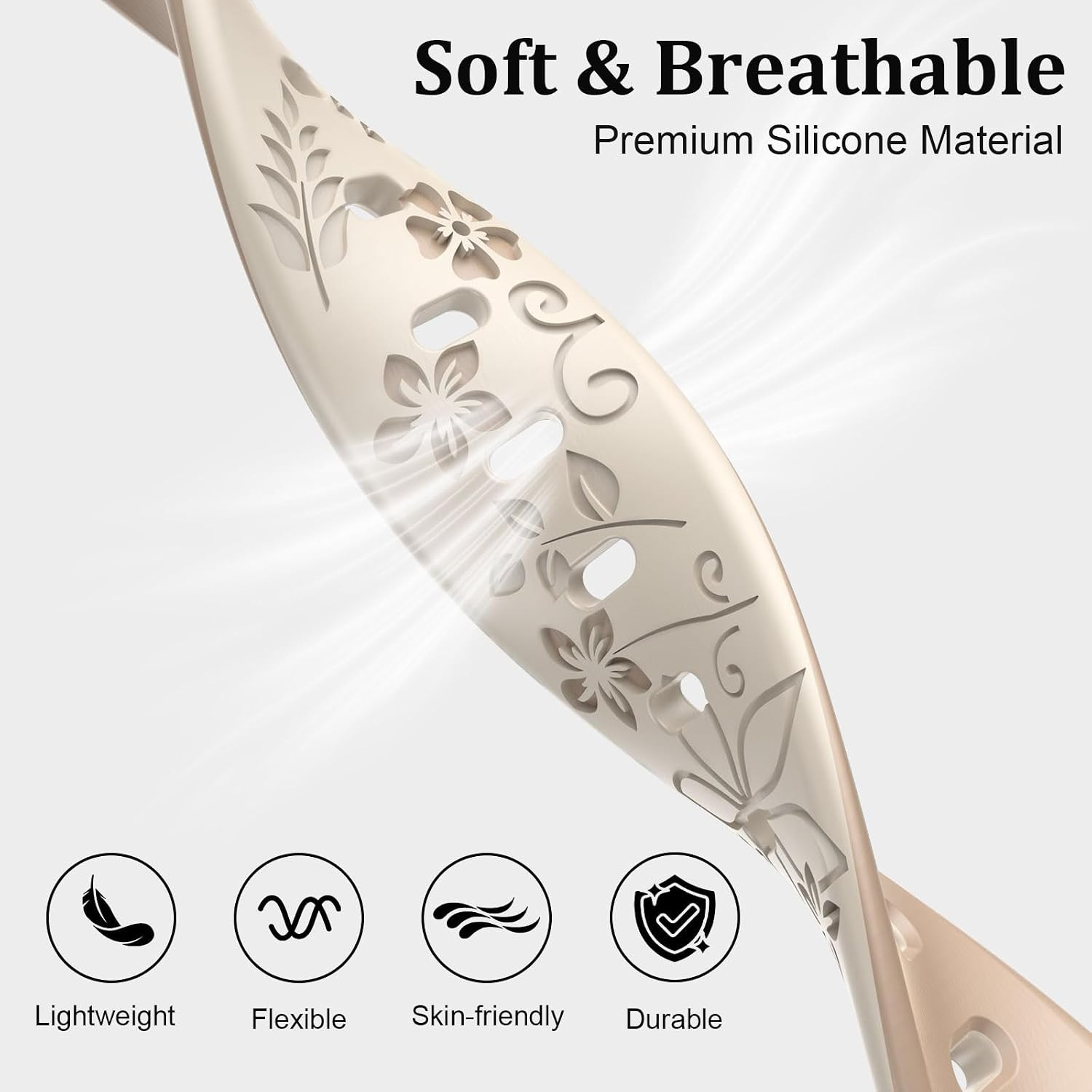18Mm Floral Engraved Slim Silicone Watch Bands Compatible with Garmin Venu 3S/Ve