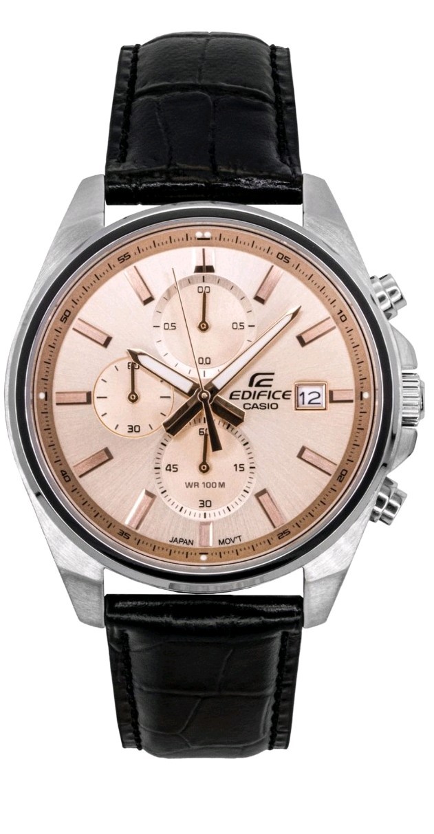 Casio EDIFICE Chronograph Leather Strap Salmon Dial EFV-610EL-5A Mens Watch 100M