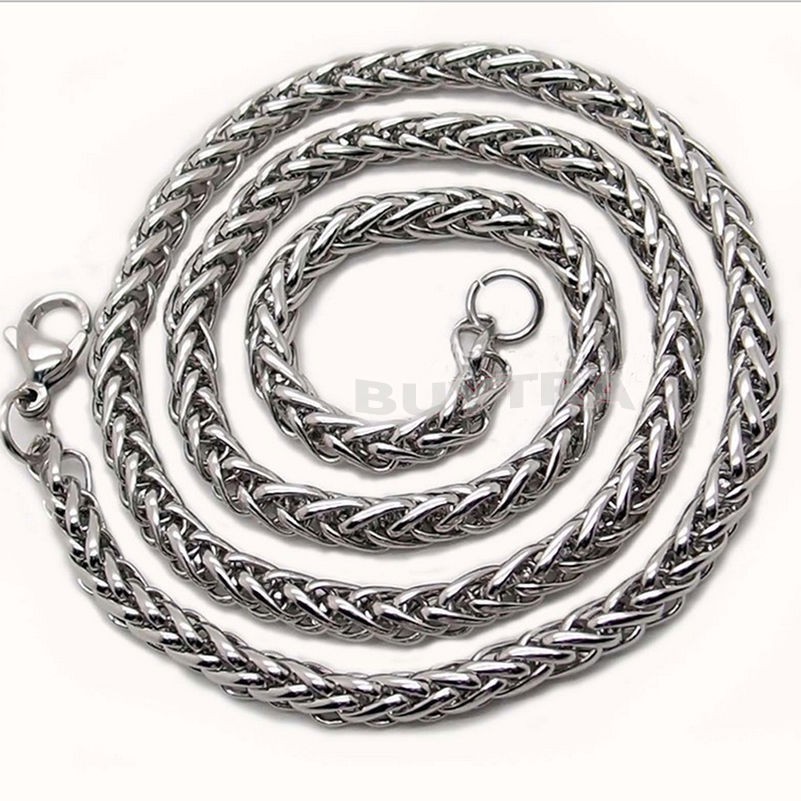24″ MENS Stainless Steel Wheat Braided Chain Necklace 3mm