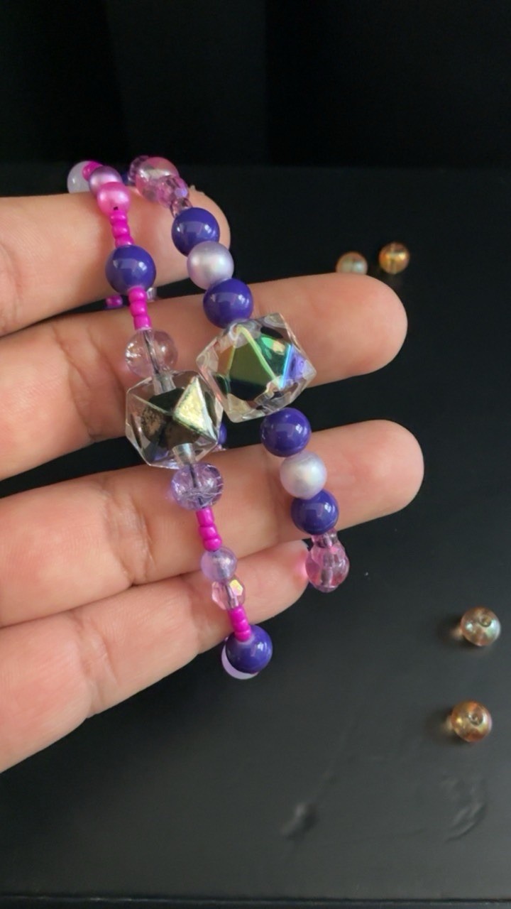 Handmade Multicolor Glass & Plastic Beaded Bracelet, Stackable, No Clasp, Boho